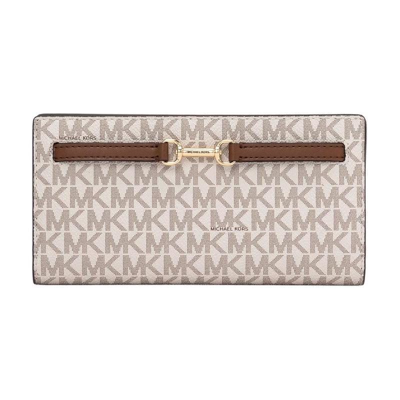 MICHAEL KORS Carson Bi-Fold Design Print Coated Canvas Wallet Large Women s Vanilla коричневый
