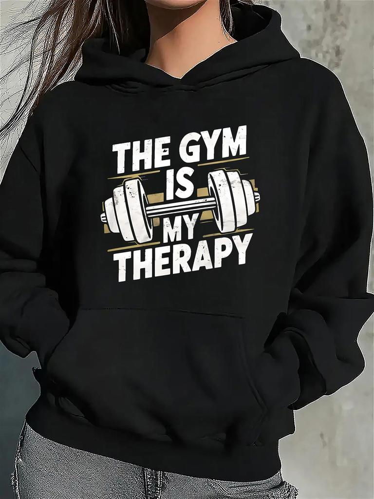 1pc Women'S Gym Motivational "The Is My " Hoodie - Slim-Fit Polyester Sweatshirt with Dumbbell Graphic & Kangaroo Pocket All-Seaso