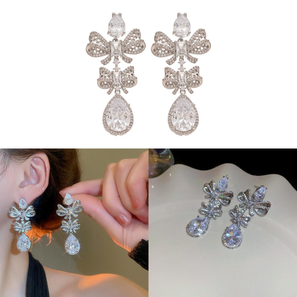 Minimalistische Schmetterlingsknoten Zirkon Wassertropfen Ohrringe für Damen Modeschmuck