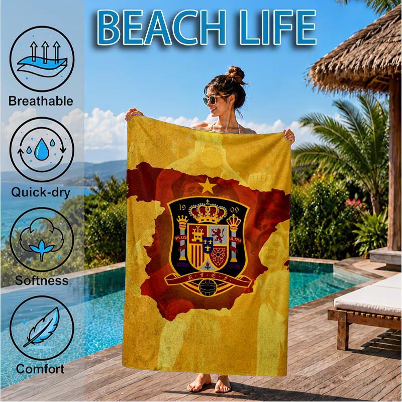 Asciugamano da Spiaggia in Microfibra Stampato con Emblema Nazionale Spagnolo, Morbido e Assorbente, Asciugatura Rapida, Ideale per Viaggi Estivi, Essenziale per la Spiaggia, Piscina