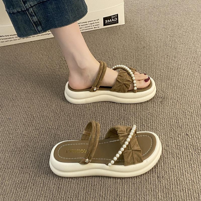 

Наступая на дерьмовые сандалии женская летняя одежда фея стиль с юбкой 2025 новые два способа носки мягкая подошва тапочки тренд 40 коричневый