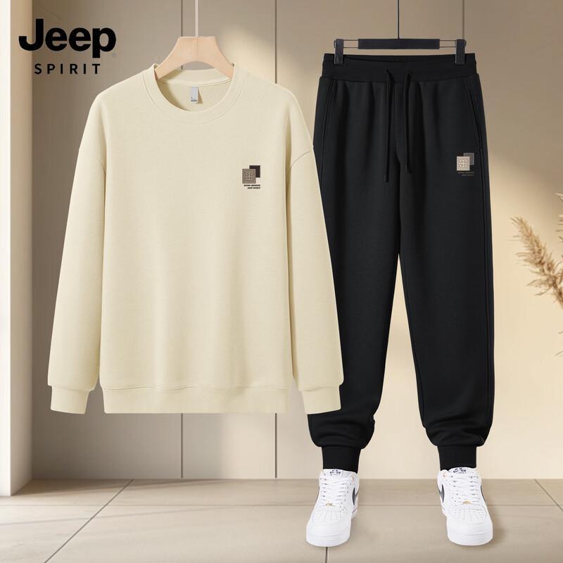 JEEP SPIRIT Men's 2025 Casual Round Neck Sweatshirt & Joggers Set
