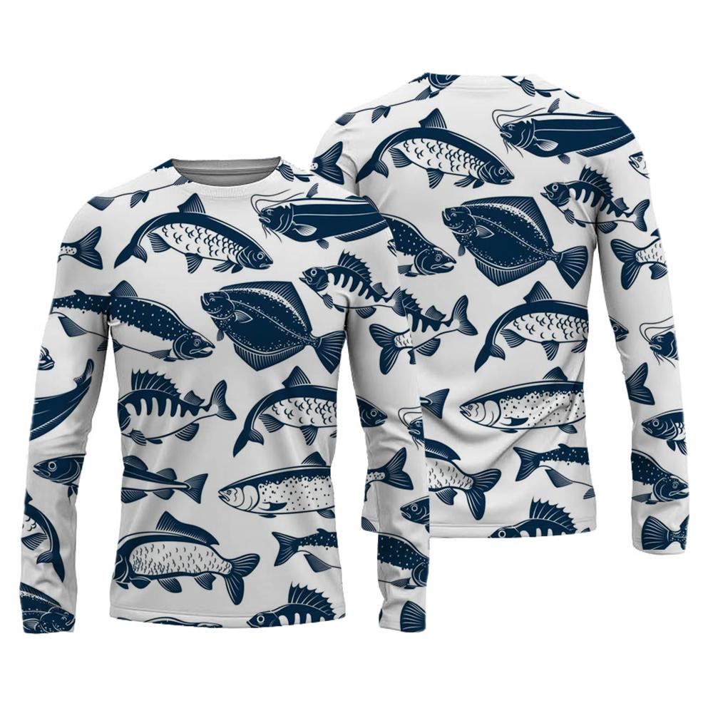 New Men's Fishing Shirts Customizable Print T-Shirt Fishing Apparel Long Sleeve Fishing Shirt Outdoor Sports Crewneck Tops 6XL