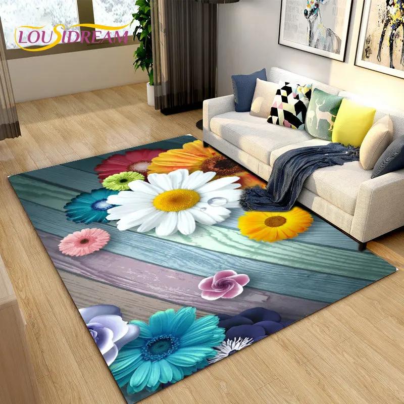 3D Nordic Flower, Daisy Area Rug,Carpet Rug for Living Room Bedroom Sofa Doormat Kitchen Decoration,Kids Play Non-slip Floor Mat