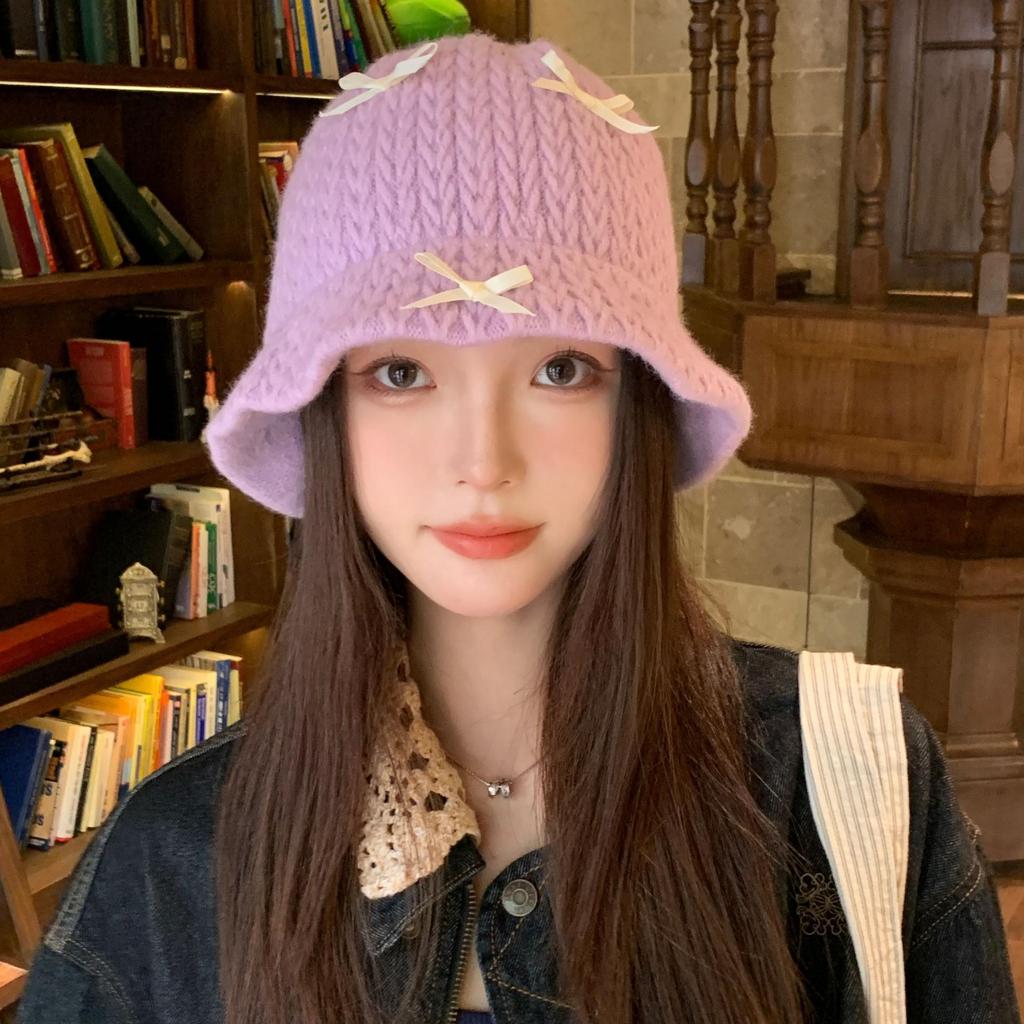 Women's Bow Knit Fisherman Hat - Sweet, Versatile, Casual Spring/Autumn Bucket Hat