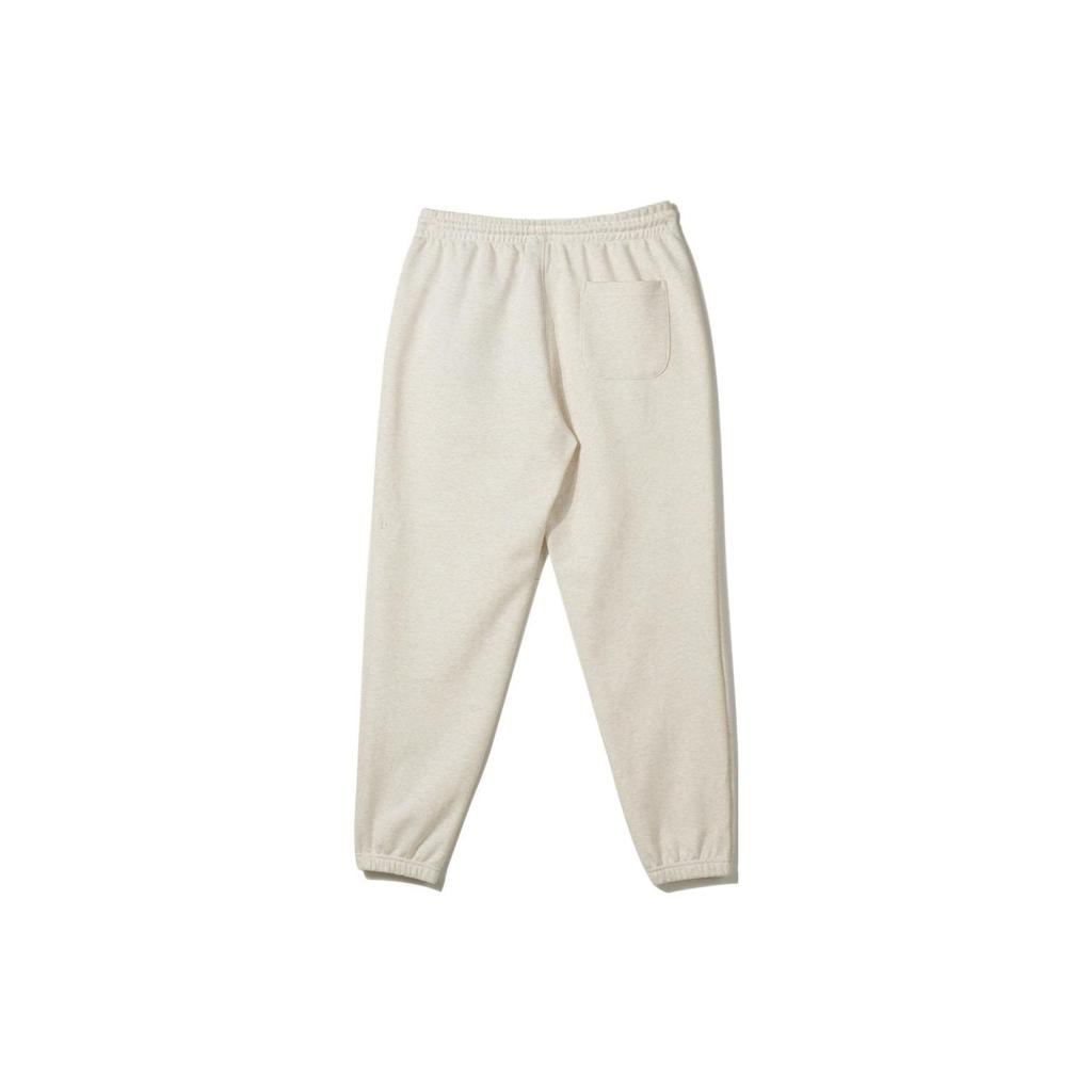 New Era Solid Color Letter Embroidery Drawstring Cuffed Knit Sports Pants Women Bottoms Oatmeal 13546521