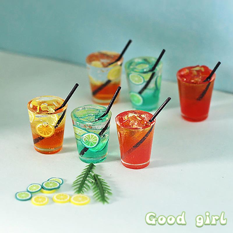 1Pc 1:12 Dollhouse Miniature Food Juice Fruit Tea Goblet Drink Bottle Milkshake Ice Cream Model For Dolls House Kitchen Food Toy