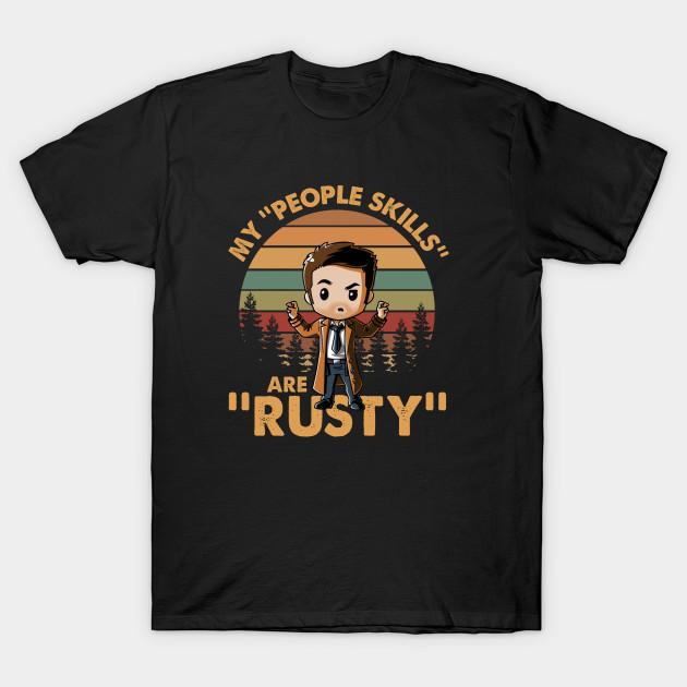 

Men Black Print T-shirt Castiel Supernatural My People Skills Are Rusty Cartoon Vintage No-Cut Transfer Paper Print Cotton Tshirt 4XL чорний