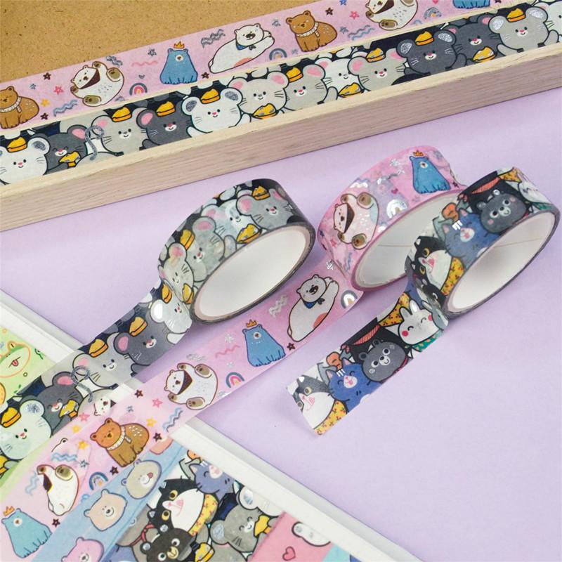 20 Rollen süße Tiere Washi Tape Set Heißprägung Gold Silber Folie Maskierung Cartoon Haustiere dekorative Bänder DIY Handarbeiten