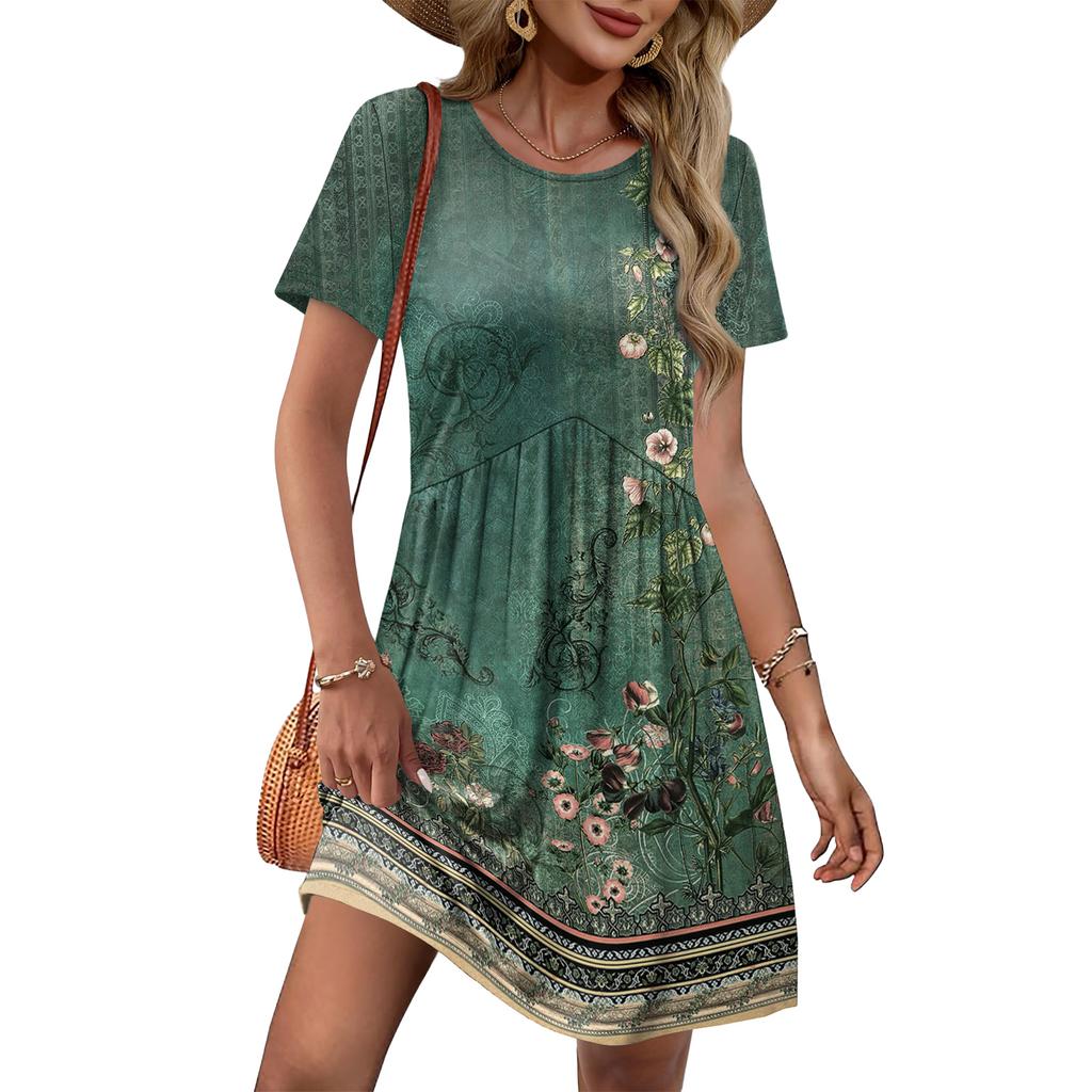 Dresses For Women Short Sleeve O Neck Casual Dresses Waist Maternity Dress With Pockets