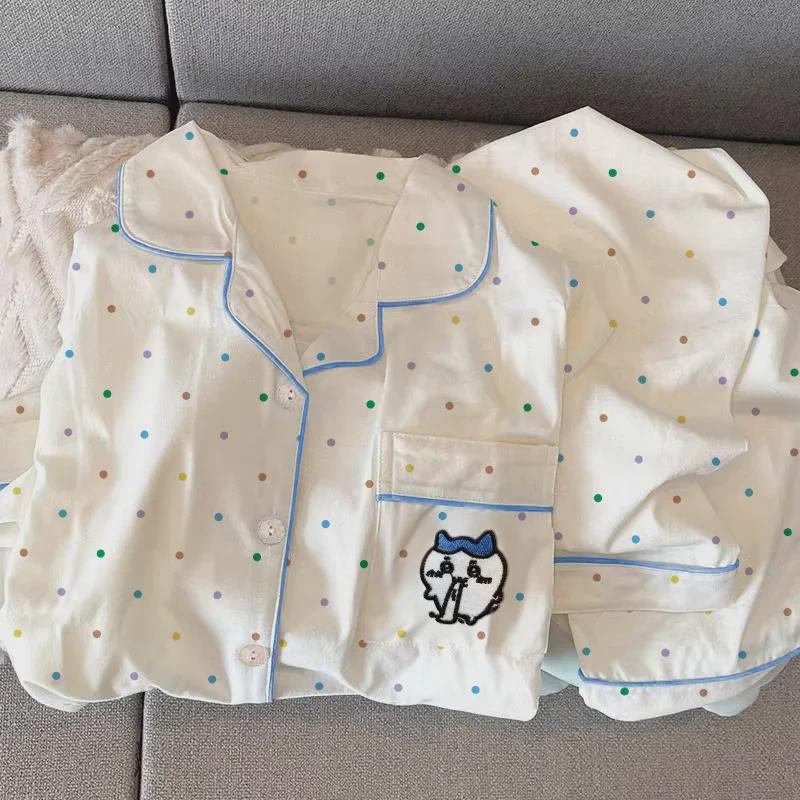 Chiikawa Cute Polka Dot Pajamas - Japanese Long-Sleeve Loungewear for Spring & Autumn