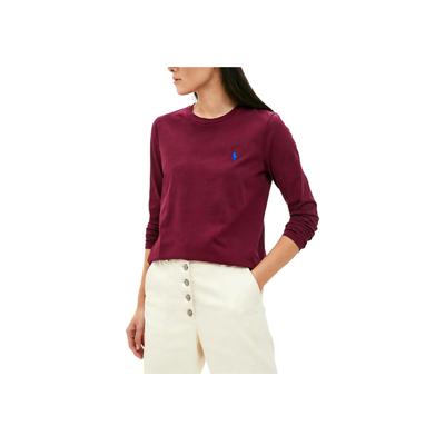 T-shirt da donna a maniche lunghe con scollo rotondo in cotone con logo Pony piccolo ricamato Polo top 211757946-009