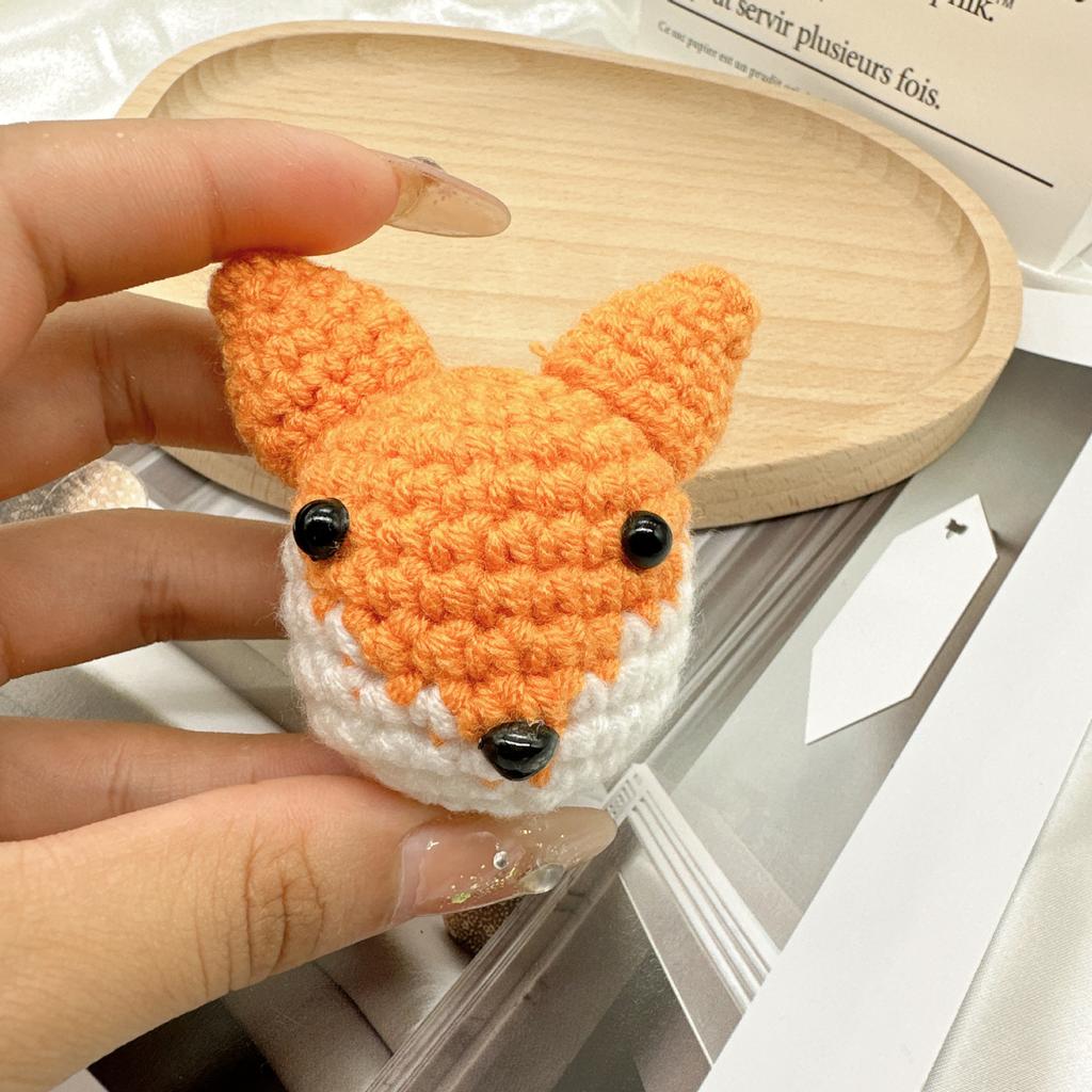 Handmade wool crocheted cartoon sunny day doll dog pig sheep chicken fox rabbit animal diy doll head key chain bag decoration