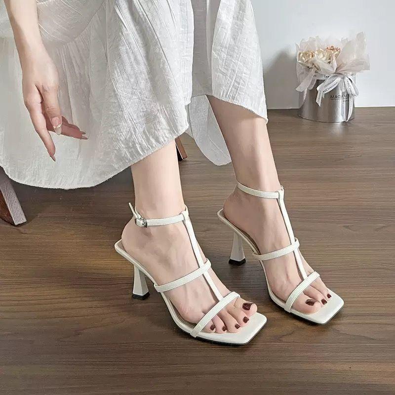 Beautiful One-word Thin Belt Open-toed Roman Shoes Women's 2025 New Super Foreign Style Holiday Style Fine Heel High Heel Sandals