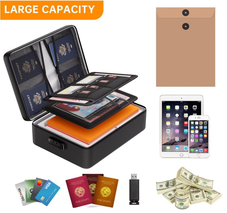 Scatola Ignifuga Impermeabile per Documenti Formato A4 con Design Multistrato e Serratura a Combinazione - Cassaforte Portatile ad Alta Capacità per Ufficio e Viaggi