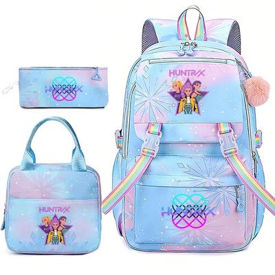 Huntrix Demon Hunters School Bag Meal Bag Pencil Bag Three-Piece Set Large Capacity Backpack Girls Elementary School Backpack