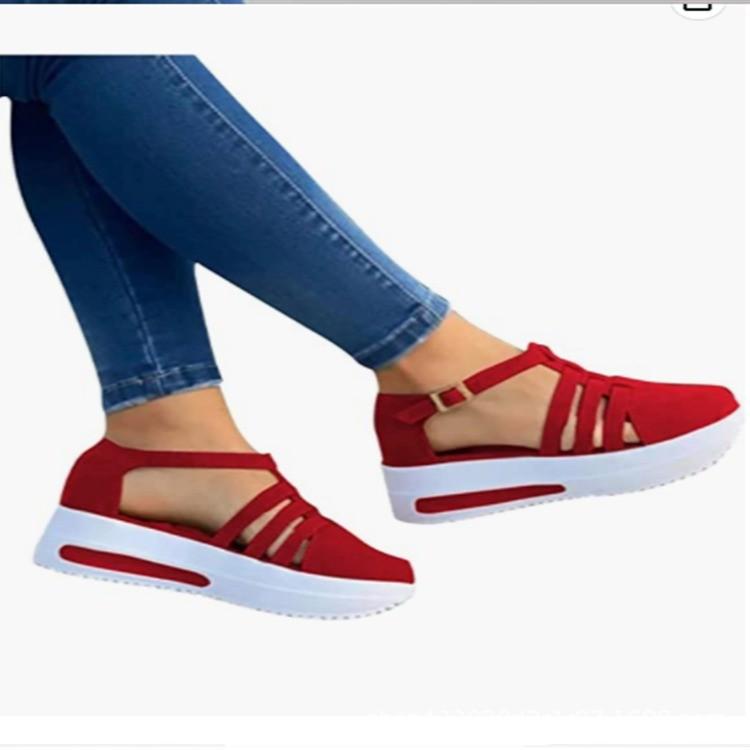 New European and American casual slope heel round head hollow single shoes