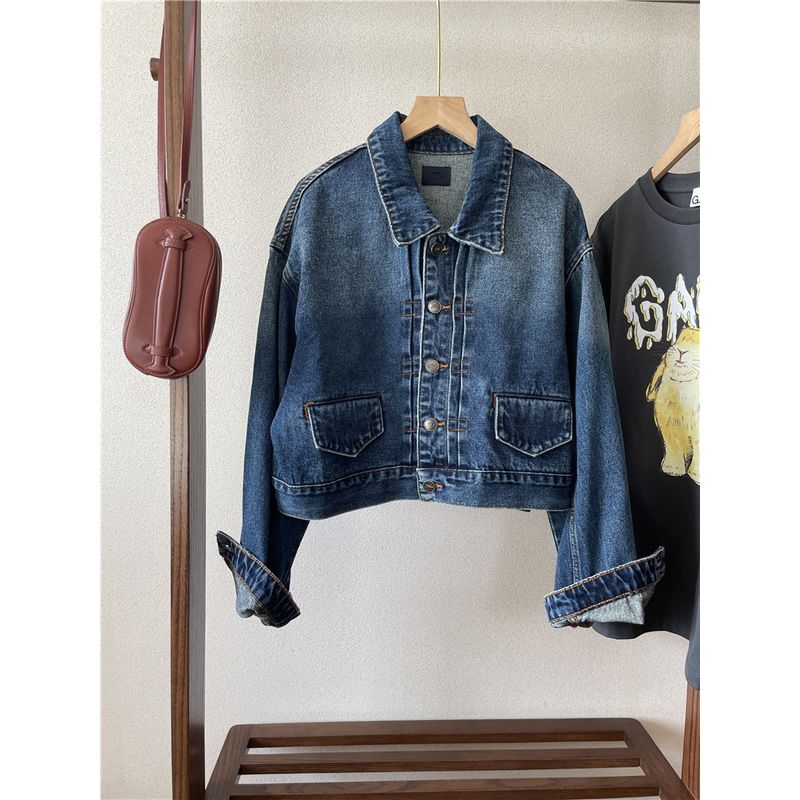 

Винтажная куртка Haorao ранней весны с завышенной талией и небольшим свободным силуэтом Water wash blue M