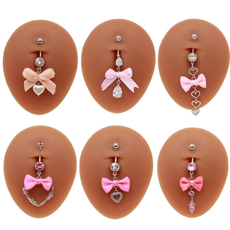 Gaibei Aesthetic Heart-shaped Bow Navel Ring - European, American, Japanese, Korean Styles, Navel Stud Piercing.