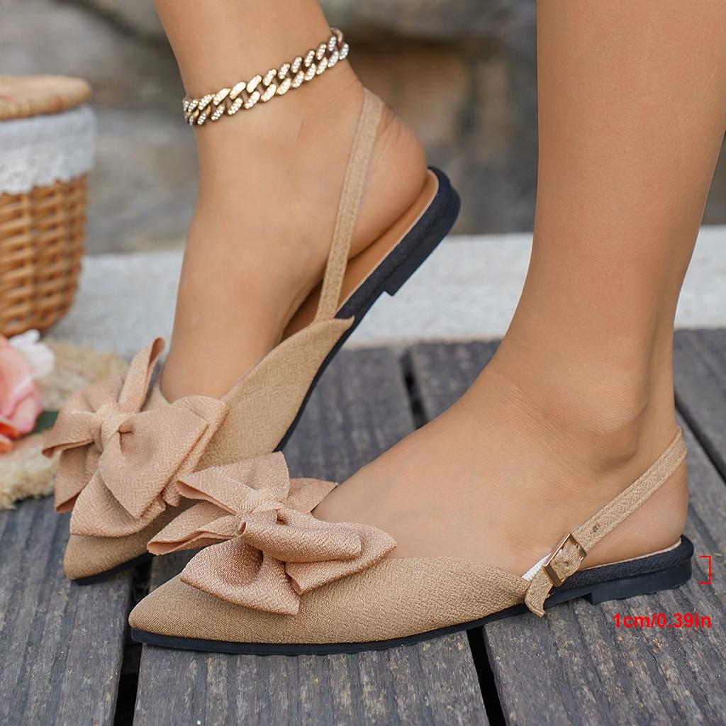 Elegant Low Back Open Toe Flats With Bow Accents For Adults Summer Footwear