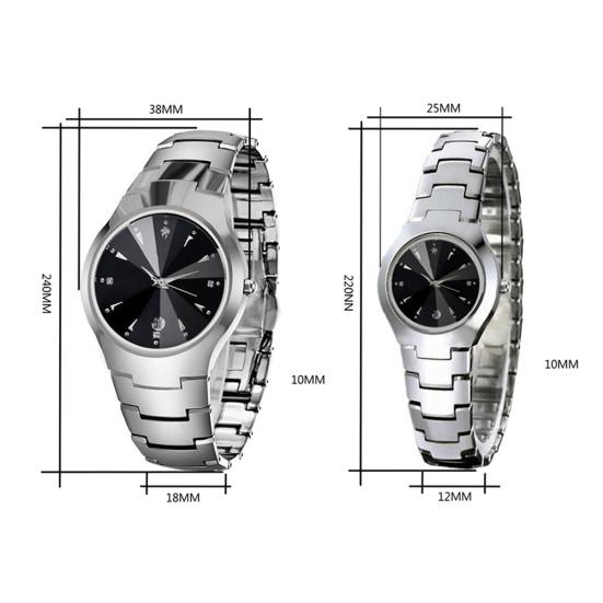 Orologio da polso analogico al quarzo per coppia, casual, con quadrante rotondo, calendario e cinturino a maglie in lega