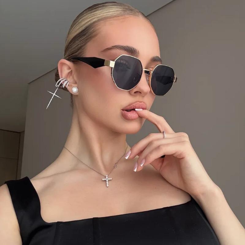 3pcs Trendy Polygonal Women's Sunglasses Fashion Metal Frame Driving Sun Glasses Female Stylish Outdoor Vacation Shades UV400