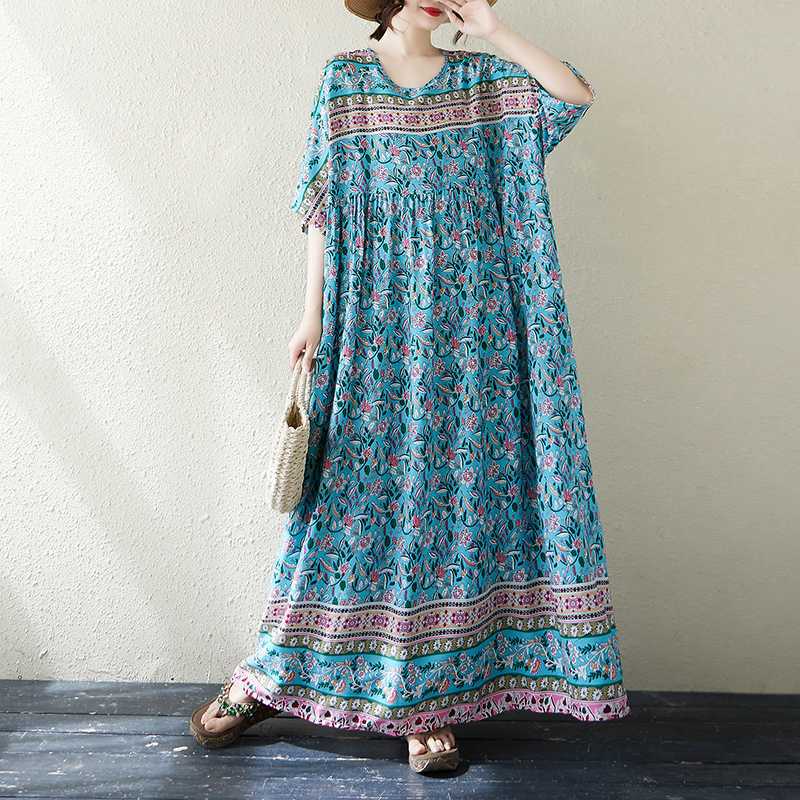 

Women s Loose Bohemian Artistic Dress One Size озеро синий