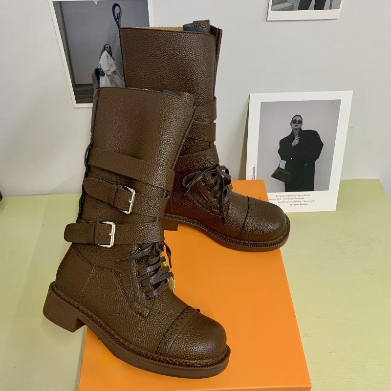 Retro-style Lace-up Round-toe Ankle Boots, Versatile Shoes with Thick Heels, Women's Boots