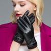 Leather Gloves Autumn PU Touch Screen Gloves Warm Cycling Outdoor Sports Korean Style Thickened Cotton Sheepskin Pattern Gloves