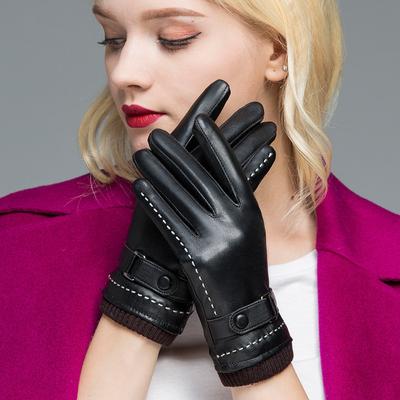 Leather Gloves Autumn PU Touch Screen Gloves Warm Cycling Outdoor Sports Korean Style Thickened Cotton Sheepskin Pattern Gloves