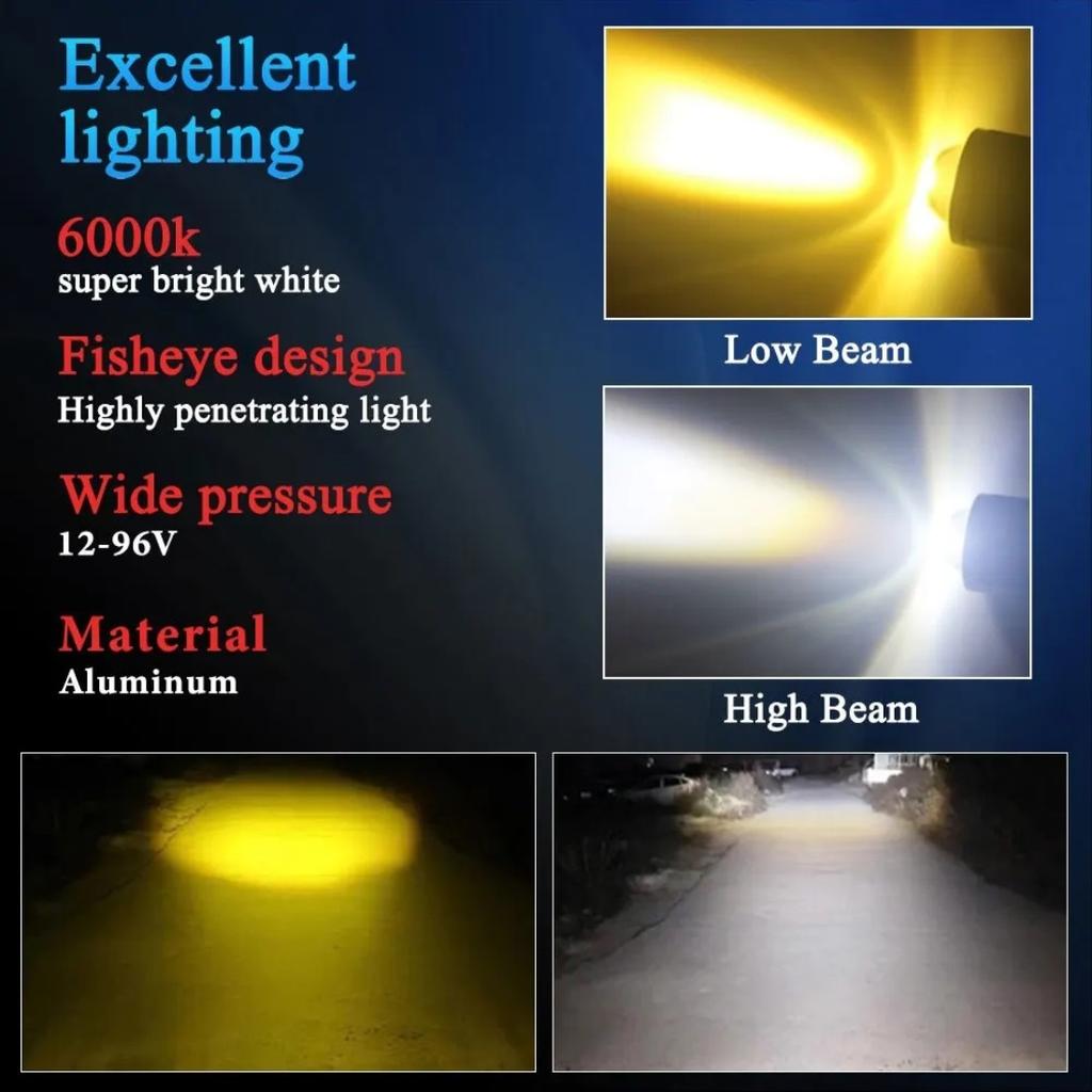 1pc H4 H6 BA20D LED Motorcycle Headlight Bulb Moto Spotlights CSP Lens White Yellow Hi Lo Lamp Scooter Accessories Fog Lights
