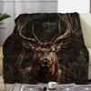 Vintage Deer Print Flannel Throw Blanket - Soft, Warm, Throw for Sofa, Bed, Car, Office, Camping, Travel - Cozy Gift Blanket
