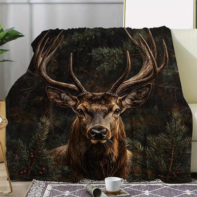 Vintage Deer Print Flannel Throw Blanket - Soft, Warm, Throw for Sofa, Bed, Car, Office, Camping, Travel - Cozy Gift Blanket