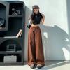 Spring and Summer New & Simple High-end Korean Style Coffee Brown Straight Loose and Drape Casual Wide Leg Floor Pants Women