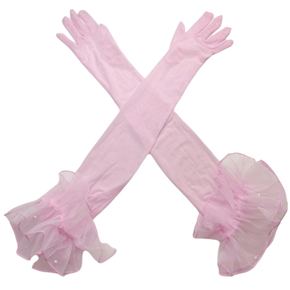 Elastic Women Long Mittens Wedding Dress Bridal Mesh Gloves Solid Lace Sleeves Gloves  Christmas