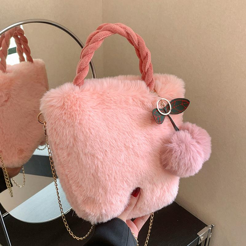 Cute Cherry Girl Plush Handbag Bag for Women Korean New Autumn and Winter Fur One-shoulder Crossbody Bag for Women