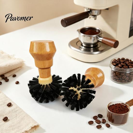 Espresso Machine Maintenance Kit Coffee Portafilter Basket Cleaning Brush, Soft Bristle with Barista Tool for Wood Handle Corner Professional Supplies
