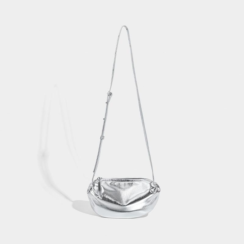 Ielgy Silver Underarm Fashion Casual Dumpling Bag Pleated Bag One Shoulder