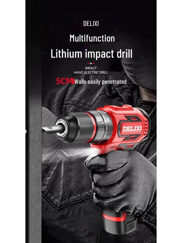 Delixi Rechargeable Brushless Impact Drill & Screwdriver with Lithium Battery for Household Use