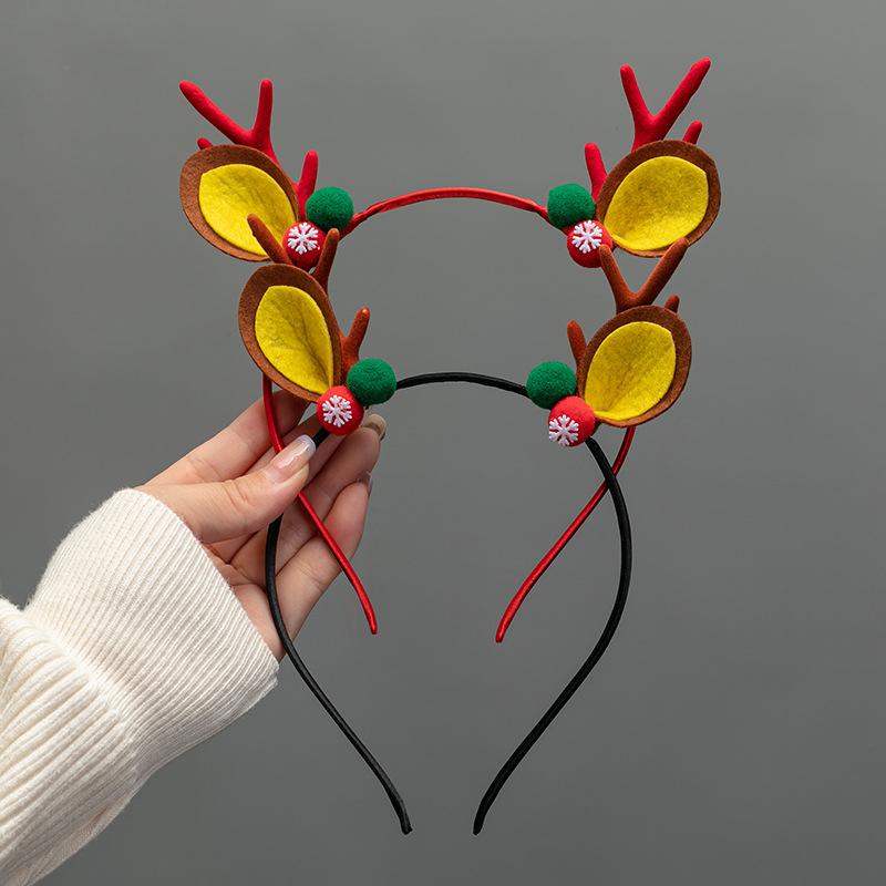 Christmas Deer Antler Headband Red Forest Style, Festive Reindeer Hair Band for Women Girls Children Holiday