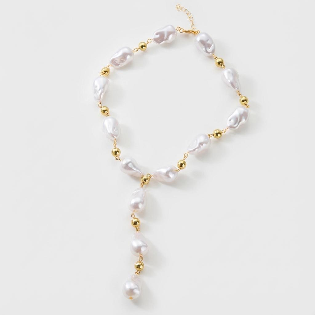 Baroque Irregular Imitation Pearl Y-shaped Necklace for Women Dainty Faux Pearl CCB Resin Bead Chain Necklace Party Jewelry Gift
