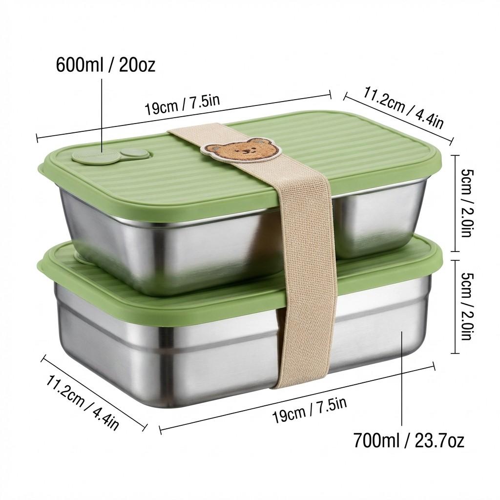 Stainless Steel Bento Box Metal Lunch Box Microwavable Food Storage Containers Stackable Meal Prep Leak-proof Adults Kids School