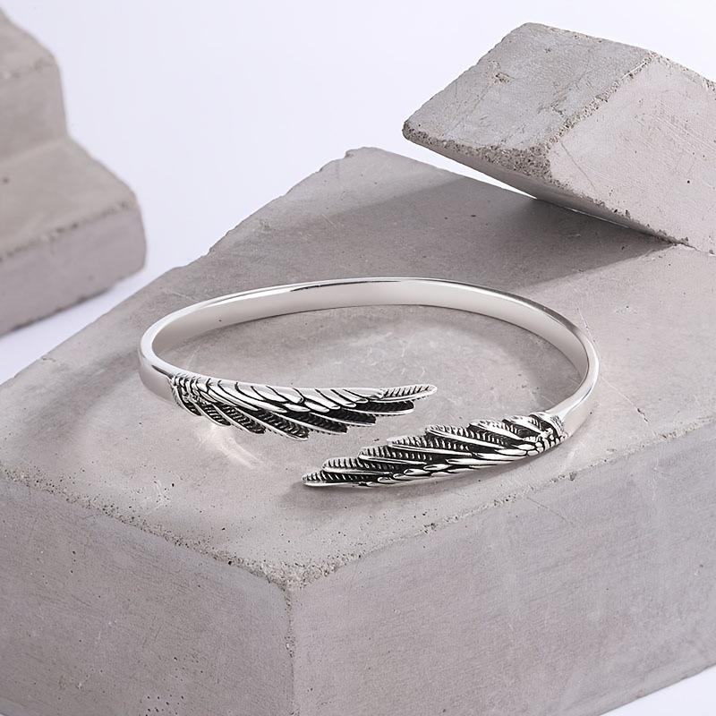 

Retro Angel Wings Couple Ring - Creative Feather Design for Valentine s Day срібний