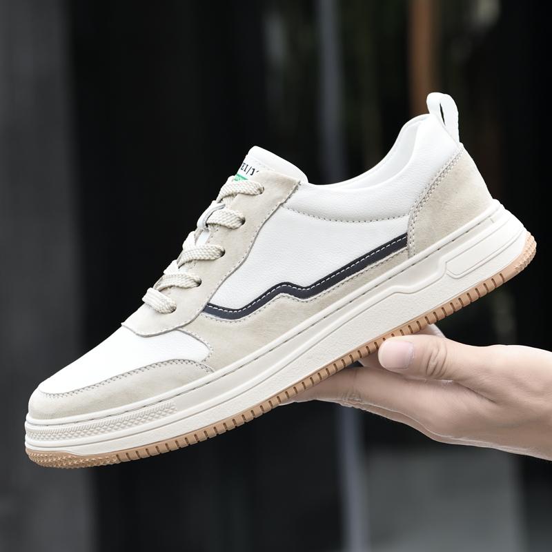 Italienische Marke Herren Echtleder Schuhe Schlichte Weiße Herren Lauf-Sportschuhe Modische Klassische Freizeitschuhe Kostenlose Lieferung
