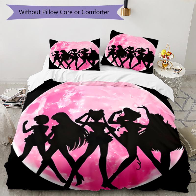 3-teiliges Bettwäscheset mit Sailor Moon Muster, Bettbezug-Set enthält Bettbezug & Kissenbezüge, perfekte Ganzjahres-Schlafzimmerdekoration & Geschenk