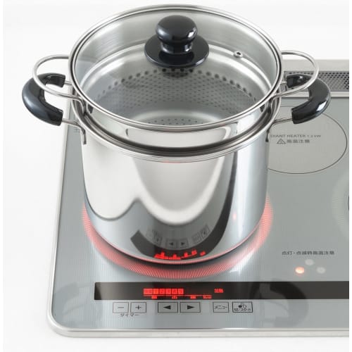 Yoshikawa CookLook II Pasta Pot, 22cm, 6.5L, with Glass Lid and Inner, Stainless Steel, Induction and Gas Compatible, Made in Japan, SJ2187
