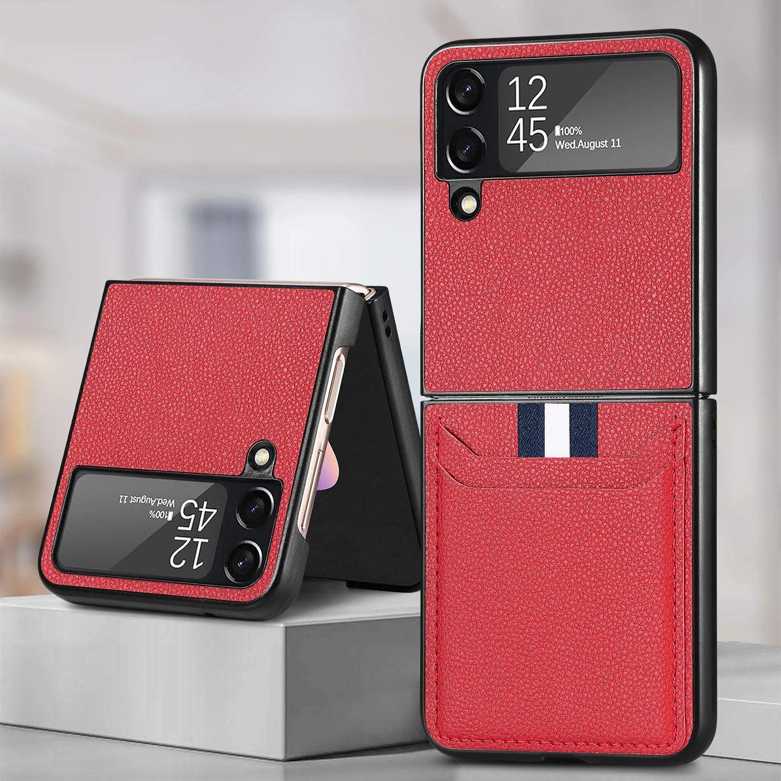 

Чехол-коробка с защитой от пота и пыли для Samsung Galaxy Z Flip 4 3 5G Flip4 Flip3 Flip6 Flip5 Flip 6 5 слот для карт, кожаная сумка for Samsung Z Flip 3 красный