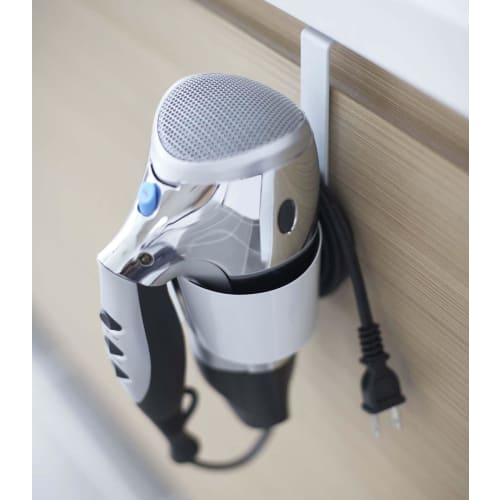 Yamazaki Hair Dryer Holder, White, Approx. W10 x D12 x H15cm (7581), Botes Hair Dryer Storage, Keeps Cords Tidy