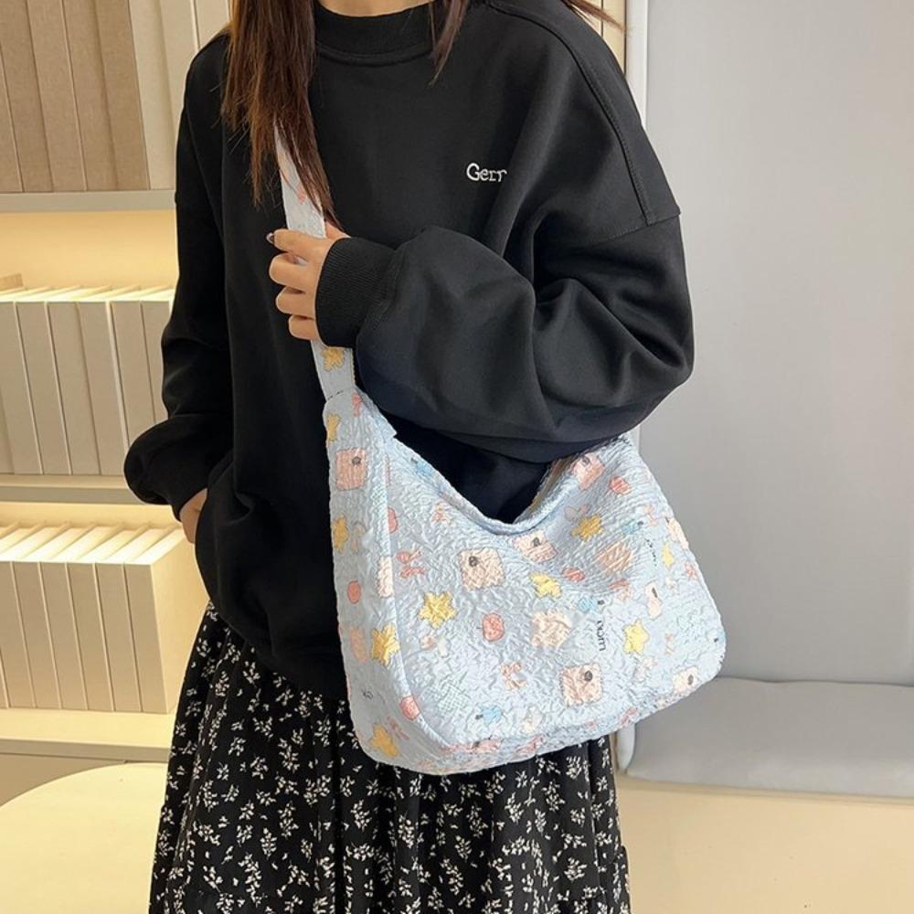 Large Capacity Canvas Shoulder Bag Korean Style Shopping Tote Bag Cartoon Crossbody Bag  Girl
