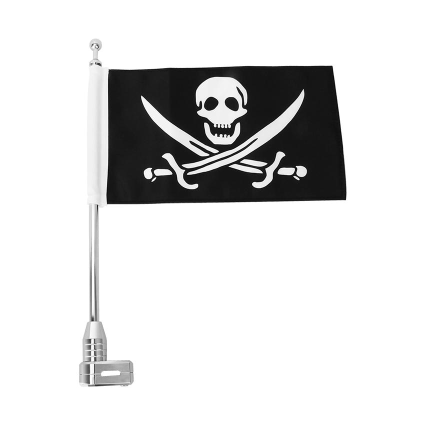 Chrome Motorcycle Skull America Flag w/Pole For Honda GoldWing GL1800 2001-2011 2010 Rear Side Mount Luggage Vertical Flags